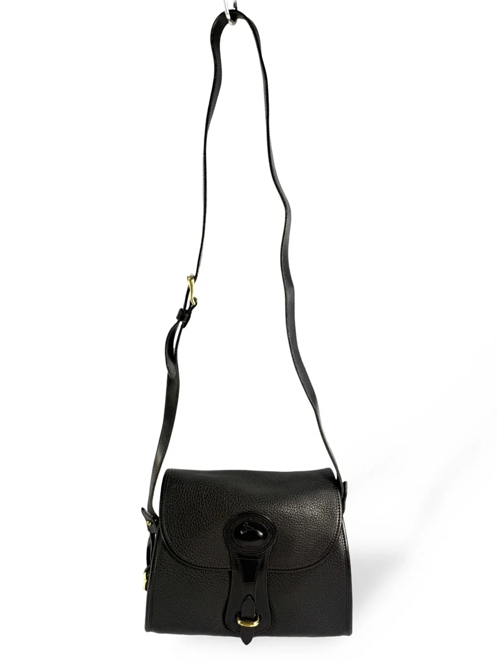 Dooney & Bourke Black Pebbled Leather Messenger with Gold-Tone Buckle